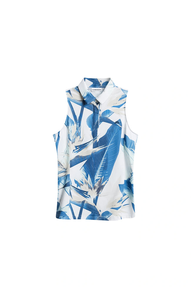 J.Lindeberg Damen Dena Print Sleeveless Polo Farbe: Paradise Skylight